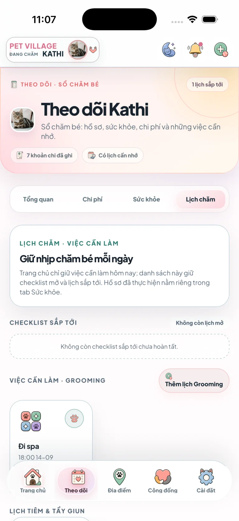 Ảnh chụp thật màn hình Theo dõi PetVillage